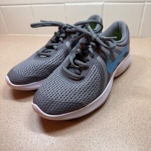 Nike Revolution 4 Kids Youth Running Shoes Gray Blue Size 4.5Y Athletic Sneakers